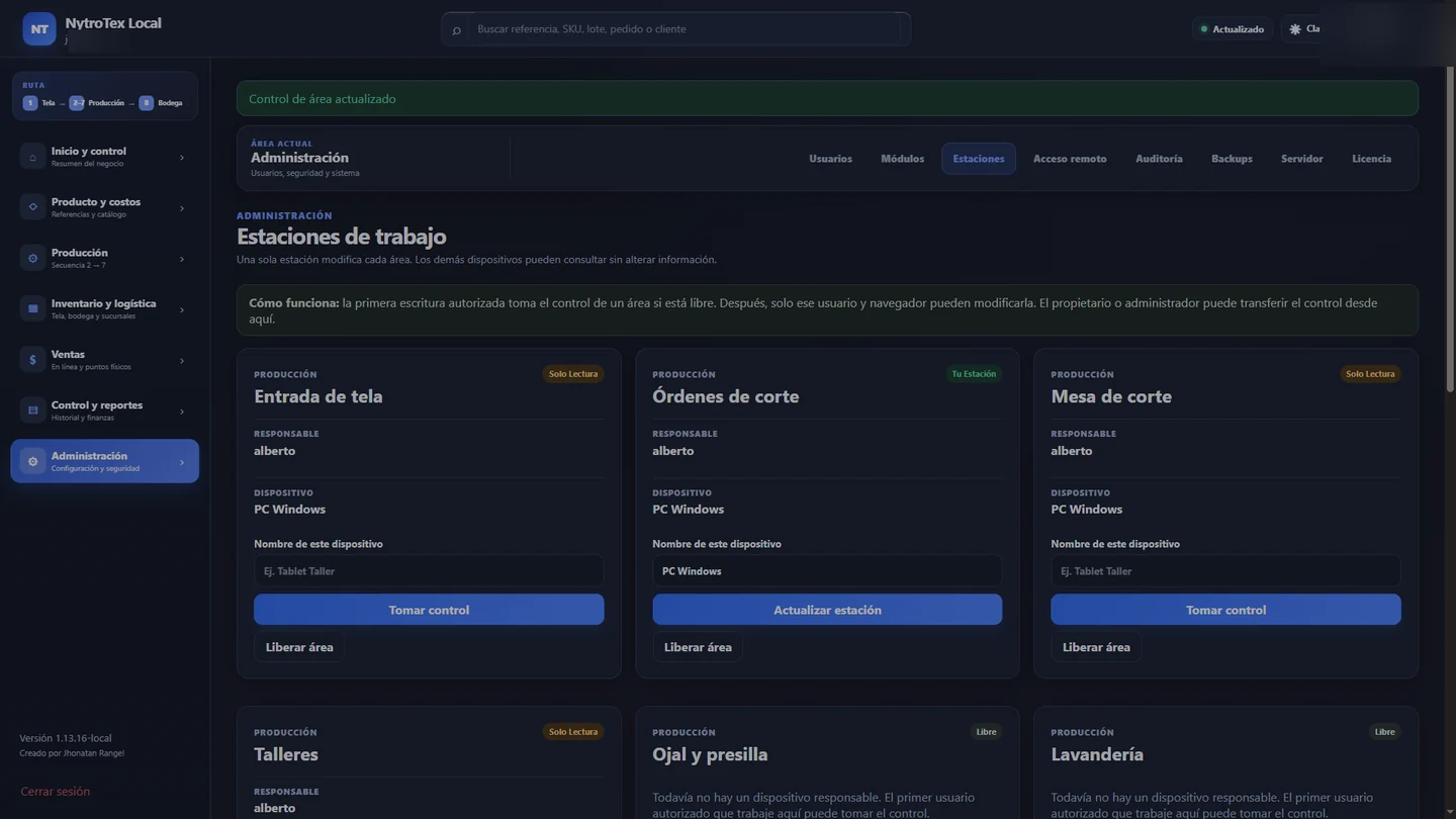 Administración de estaciones, captura real de NytroTex