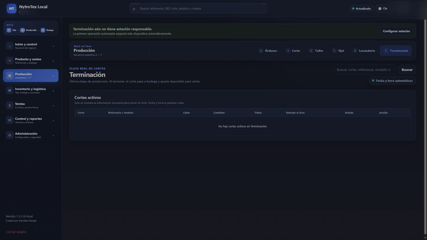 Captura real de NytroTex: Terminación
